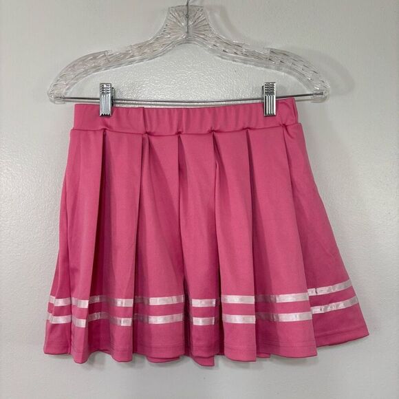 Avidlove Pink Pleated Y2K Stretchy Mini Skirt With Stripes On Bottom - Picture 1 of 4